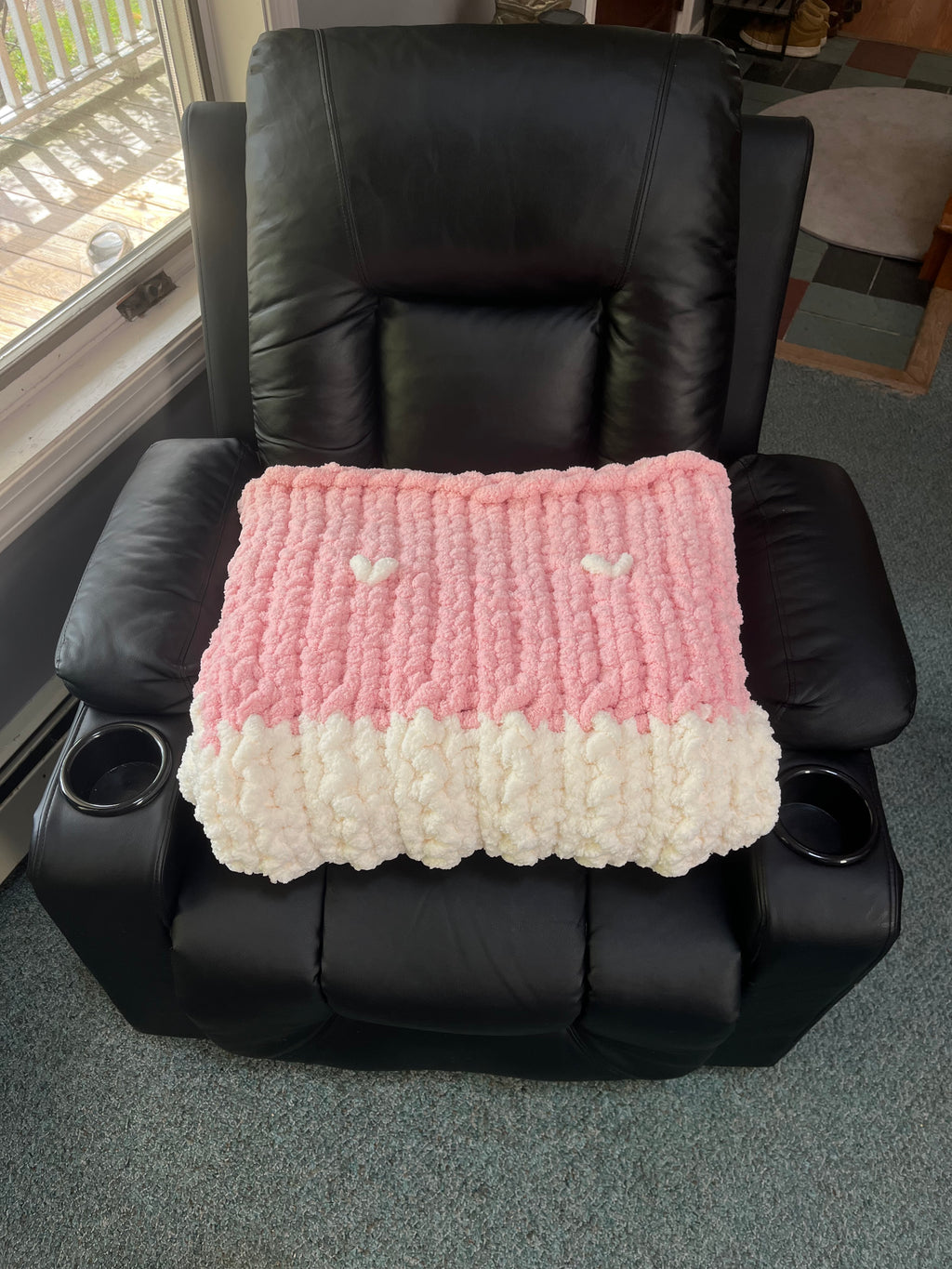 Handmade Pink & Cream Chunky Knit Large Throw Blanket