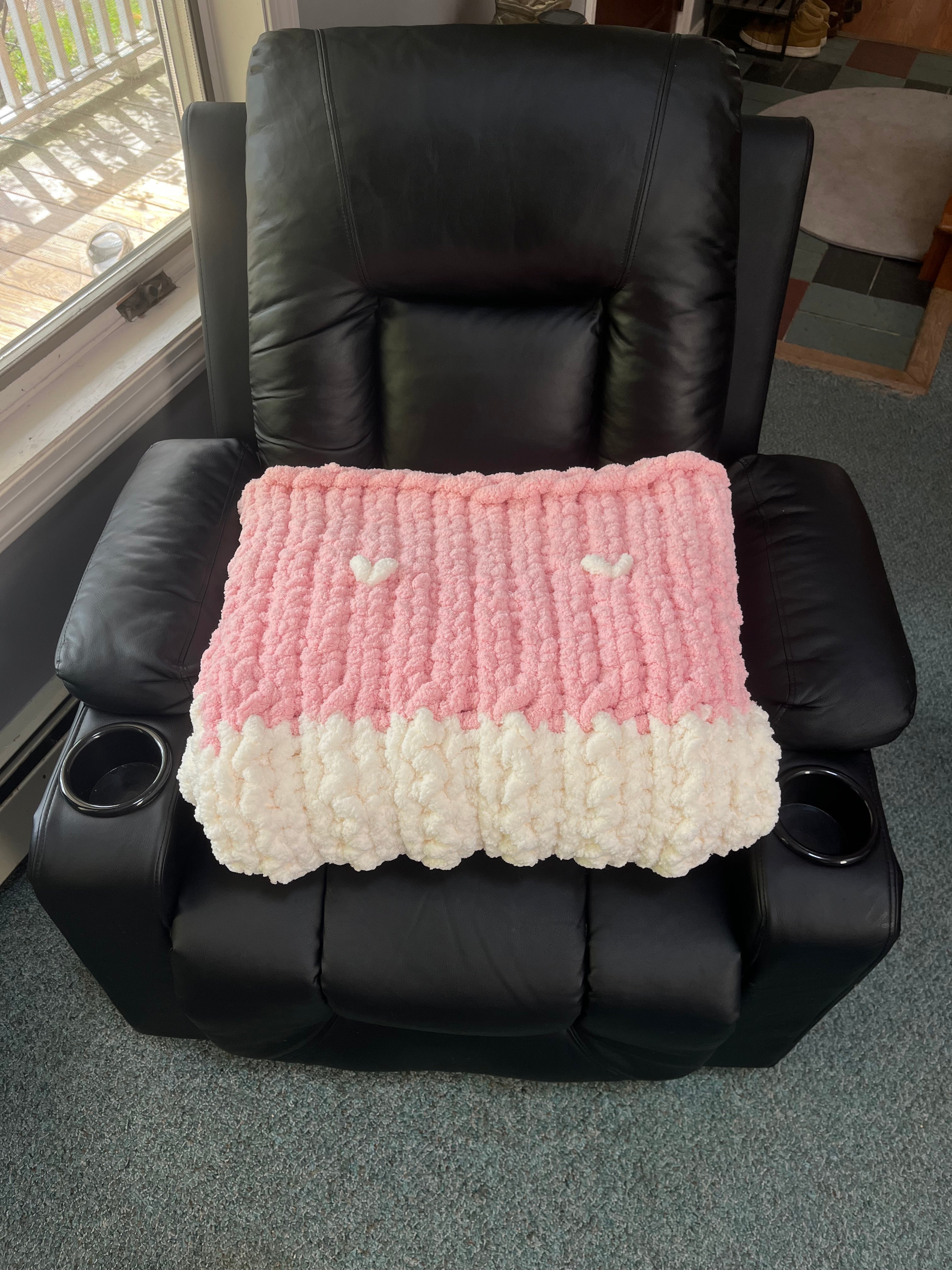 Handmade Pink & Cream Chunky Knit Large Throw Blanket