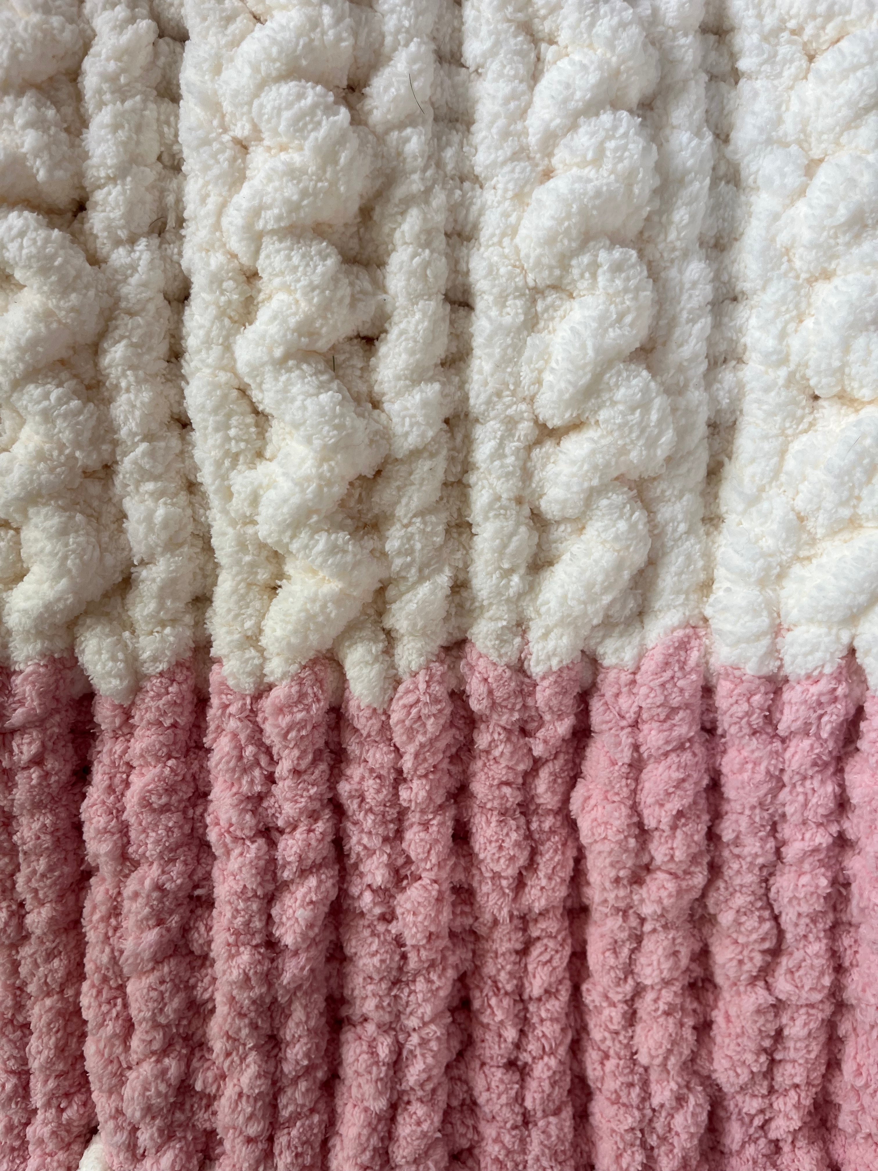 Handmade Pink & Cream Chunky Knit Large Throw Blanket