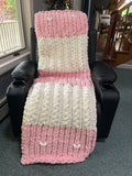 Handmade Pink & Cream Chunky Knit Large Throw Blanket