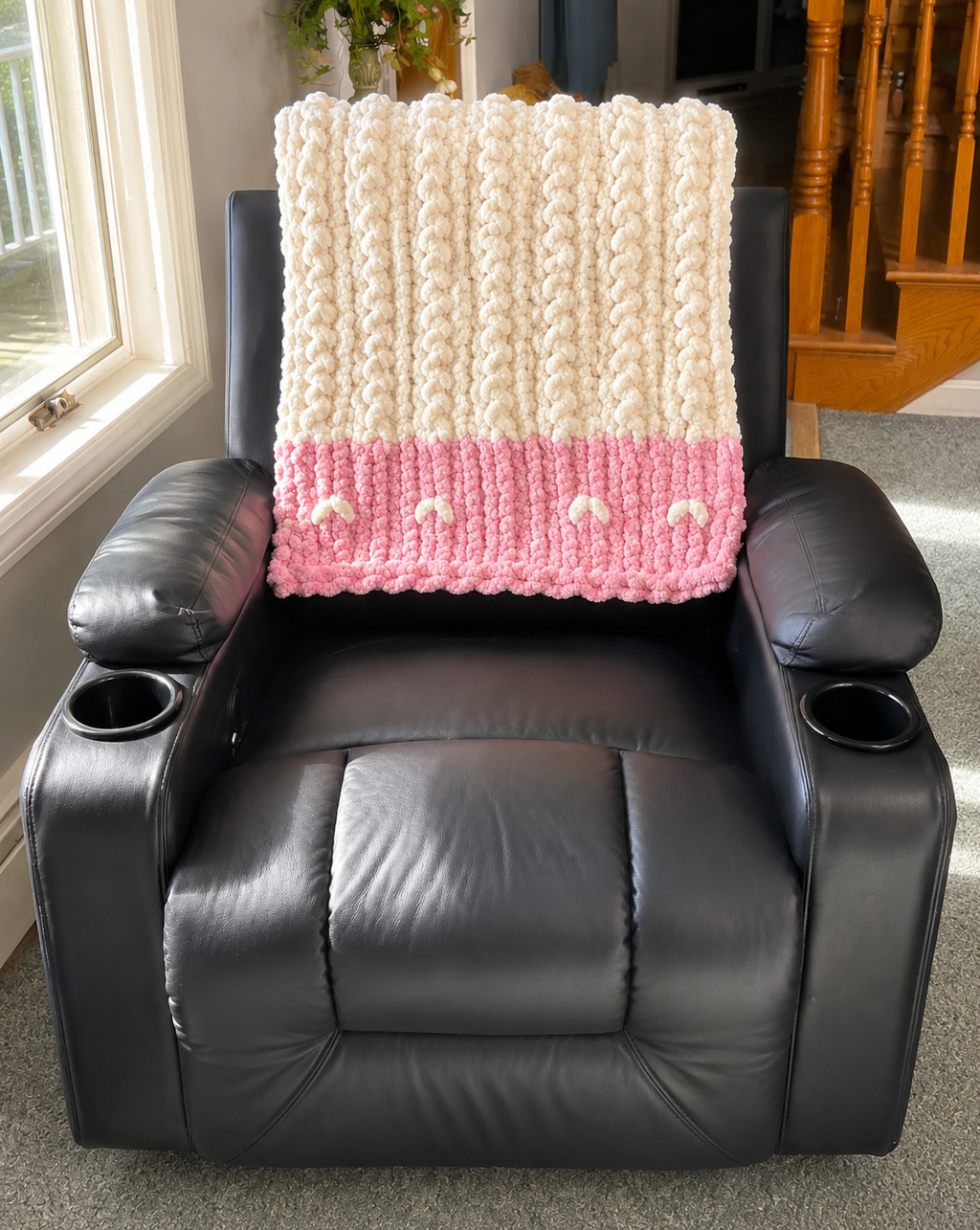 Pink and Cream Chunky Knit Baby Blanket