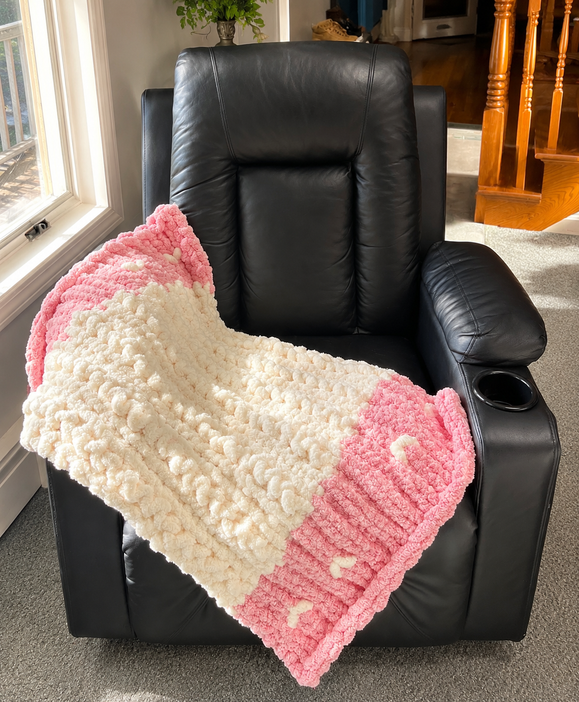 Pink and Cream Chunky Knit Baby Blanket