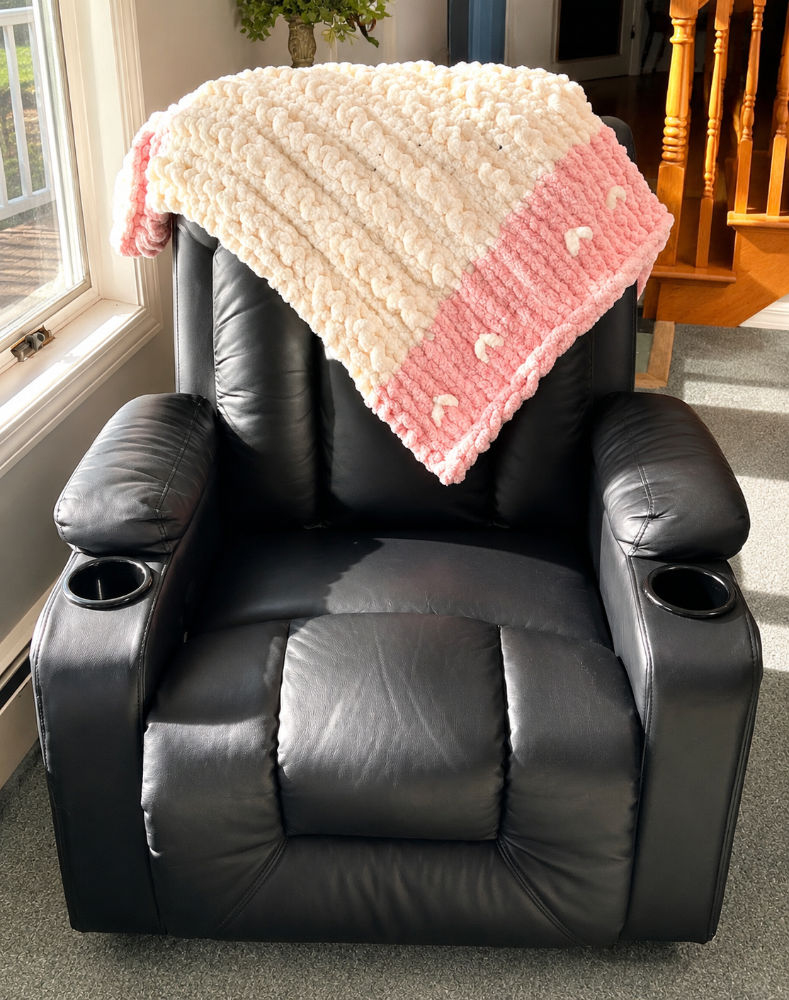 Pink and Cream Chunky Knit Baby Blanket