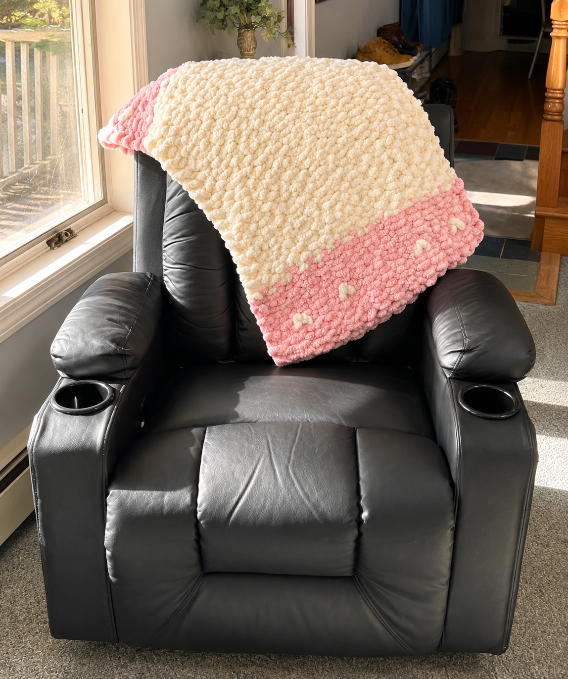 Pink and Cream Chunky Knit Baby Blanket