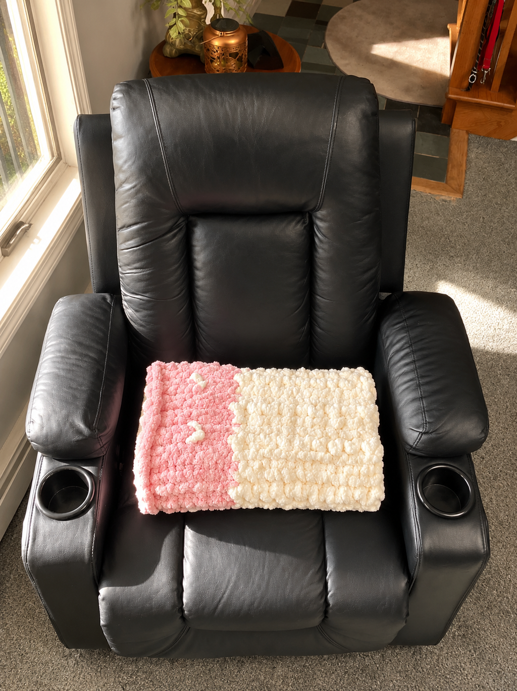 Pink and Cream Chunky Knit Baby Blanket