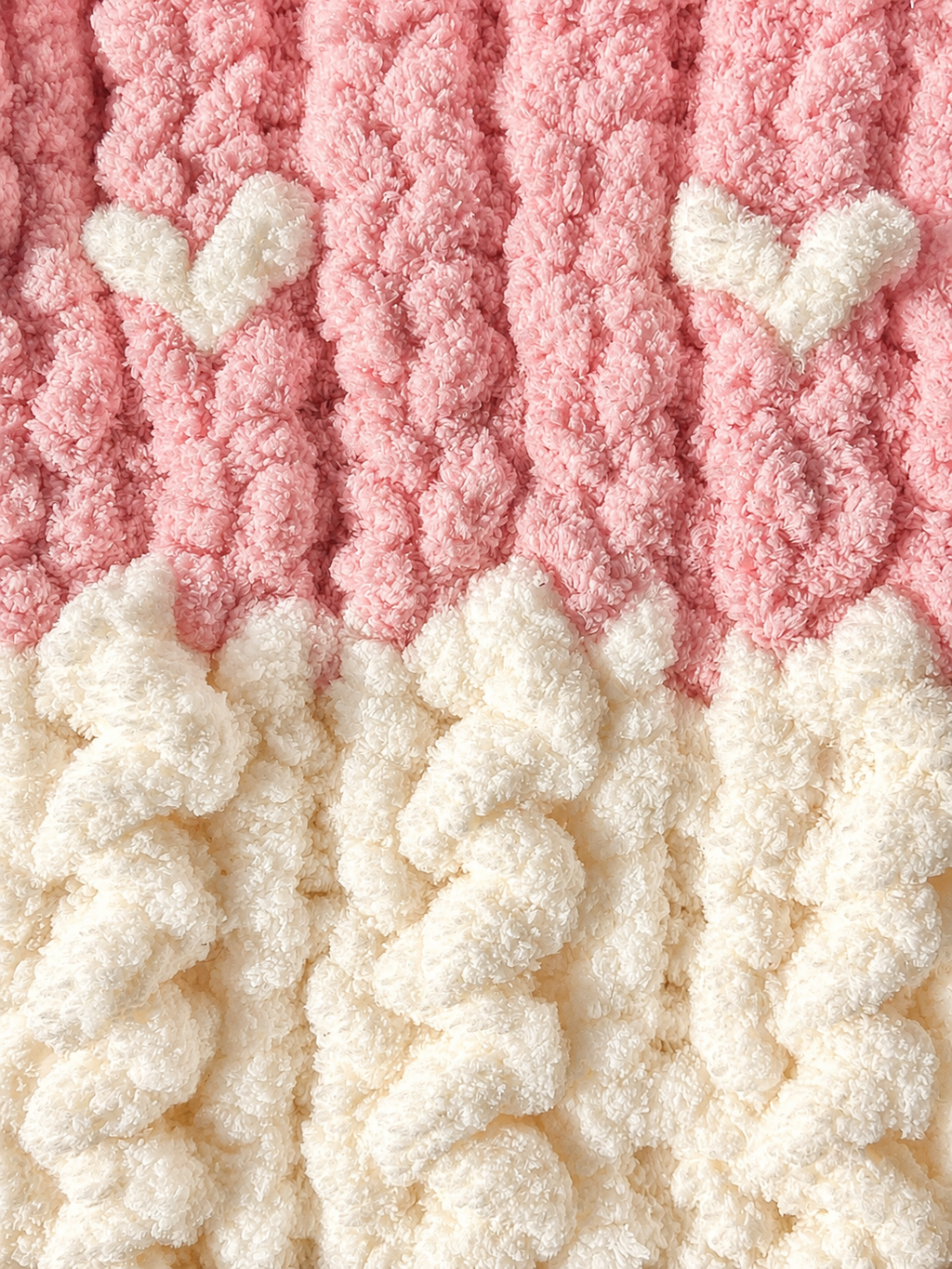 Pink and Cream Chunky Knit Baby Blanket
