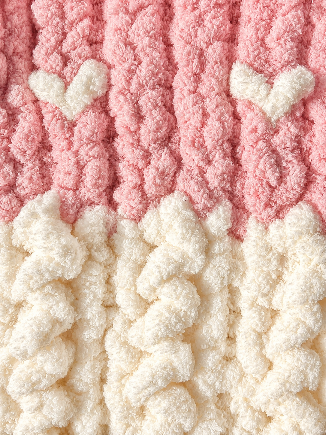 Pink and Cream Chunky Knit Baby Blanket